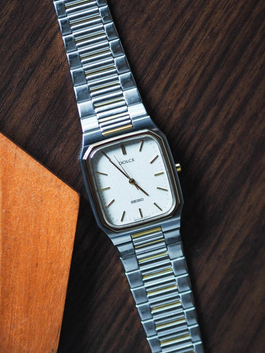 Seiko Dolce 8N41-5140 Tank Tungsten Carbide Creamy Sand Textured Dial