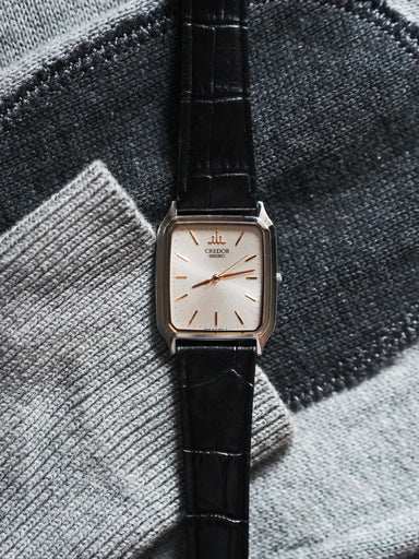 Credor Seiko Tank 8J81-5020 Silver Sunburst Pinstripe Pattern Dial