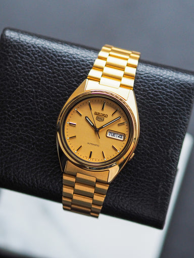 Seiko 5 SNXL72 7S26-0480 Automatic Gold Tone Gold Checkered Dial