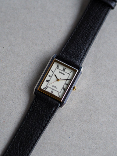 Seiko Dolce 7321-6170 Tank Tungsten Carbide Two Tone Case White Roman