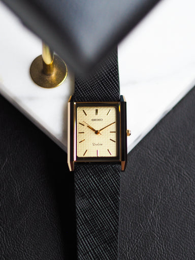 Seiko Dolce 7321-6170 Tank Tungsten Carbide Two Tone Champagne Texture