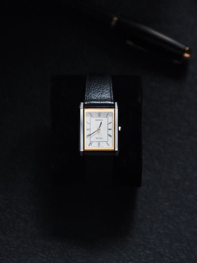 Seiko Dolce 7321-6170 Tank Tungsten Carbide Two Tone Case White Roman