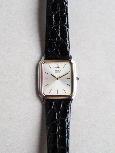 Credor Seiko Tank 8J81-5020 Silver Sunburst Pinstripe Pattern Dial