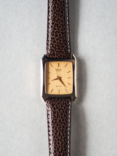 Seiko Dolce 7321-5570 Tank Tungsten Carbide Gold Pinstripe Dial