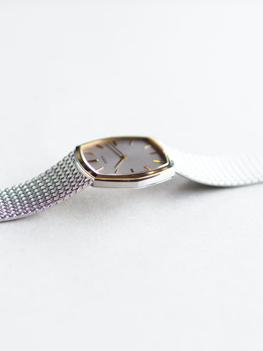 Credor 5930-5392 14KT Bezel Two Tone Silver Gray Hobnail Dial