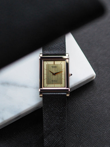 Seiko Dolce 1220-5110 Tank Chinoise Tungsten Carbide Gold Champagne Di