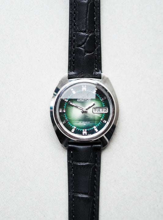 Seiko 5 Actus 7019-7350 Faceted Crystal Green Sunburst Dial