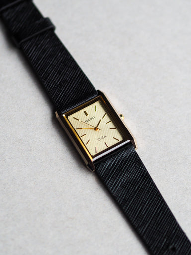 Seiko Dolce 7321-6170 Tank Tungsten Carbide Two Tone Champagne Texture