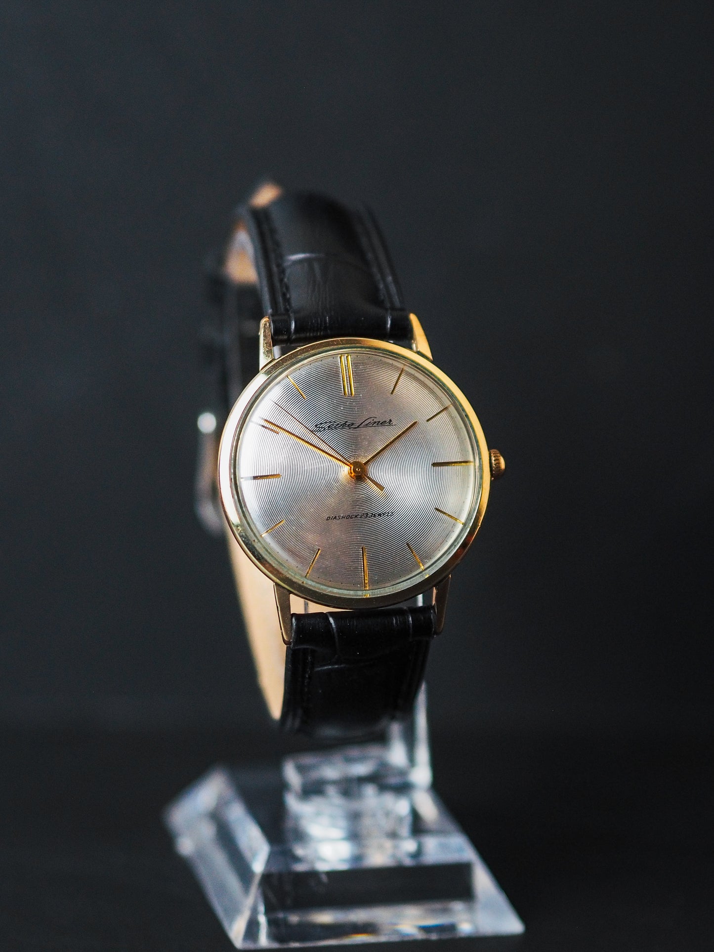 Seiko Liner J14069 Gold Filled Silver Sunburst Radial Line Dial