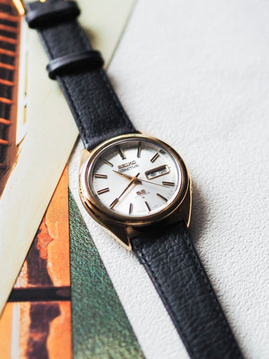 Seiko 5 Actus SS 6106-7480 Gold Case White Sunburst Dial