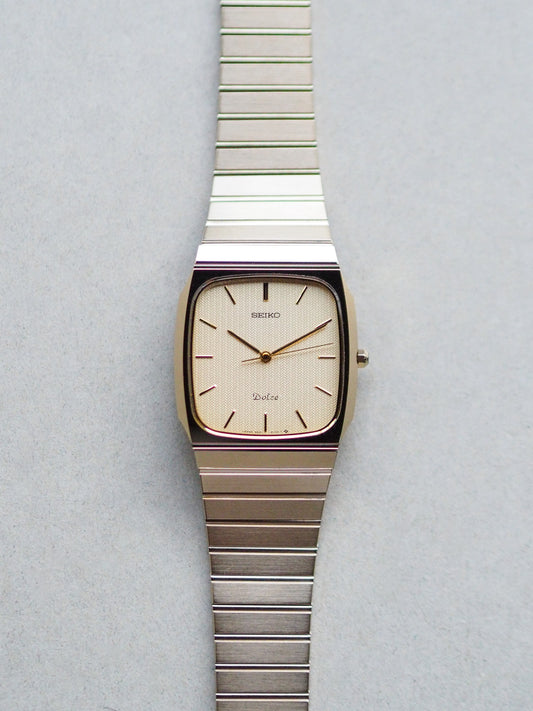 Seiko Dolce 9531-5140 Tank Tungsten Carbide Champagne Textured Dial