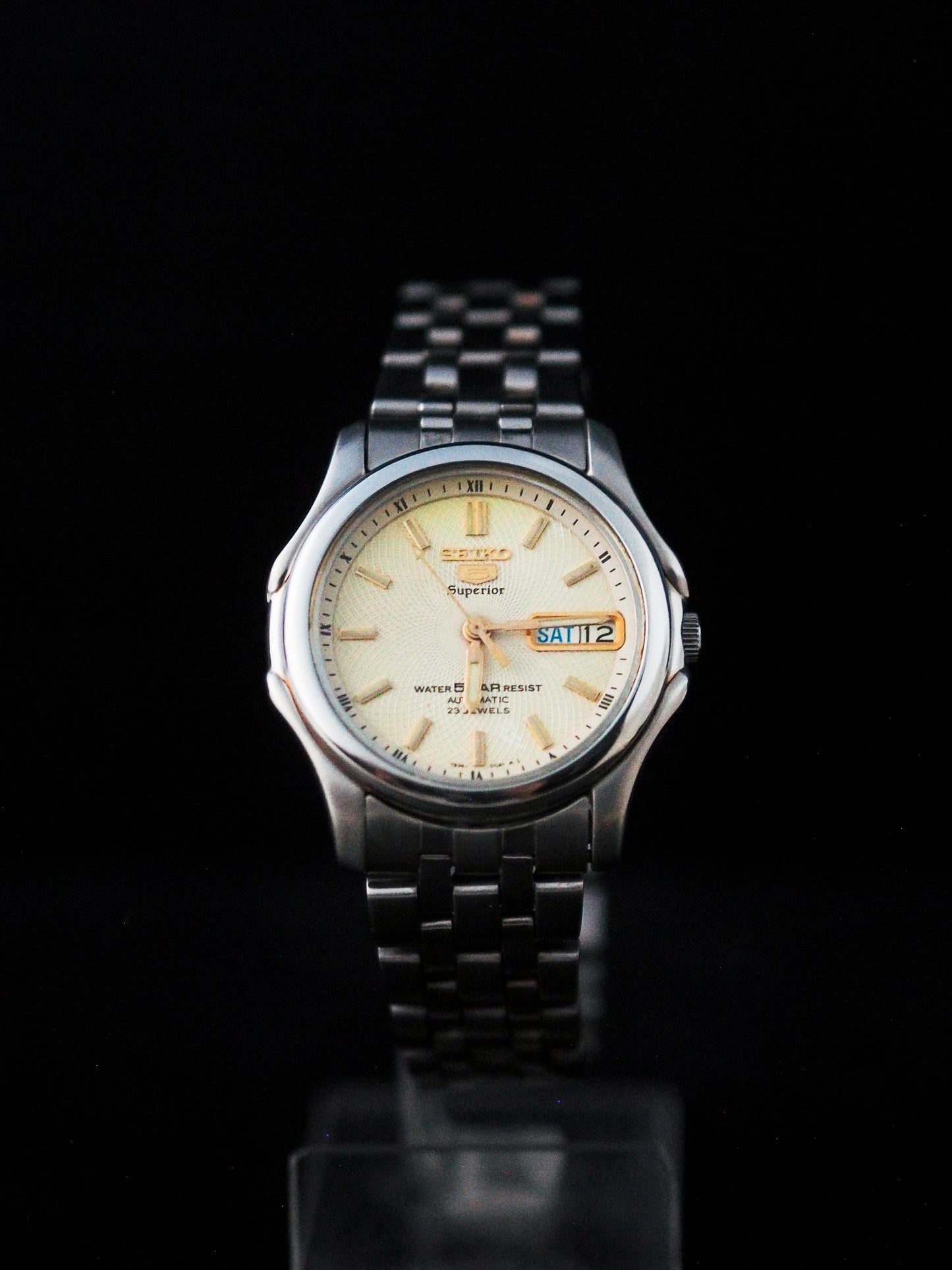 Seiko 5 Superior 7S36-0030 奶油色漩涡纹理表盘