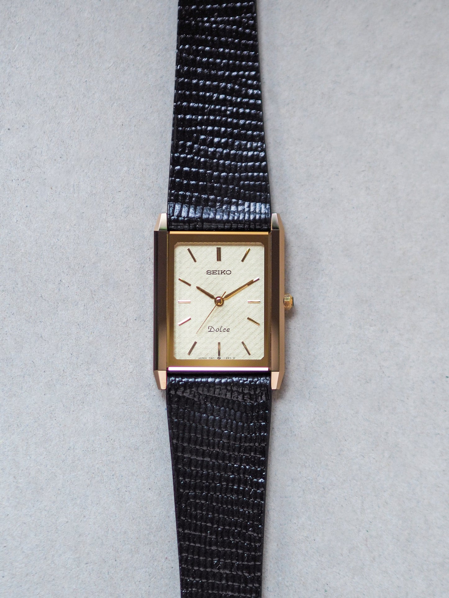 Seiko Dolce 7321-6170 Tank Tungsten Carbide Two Tone Champagne Textured Dial