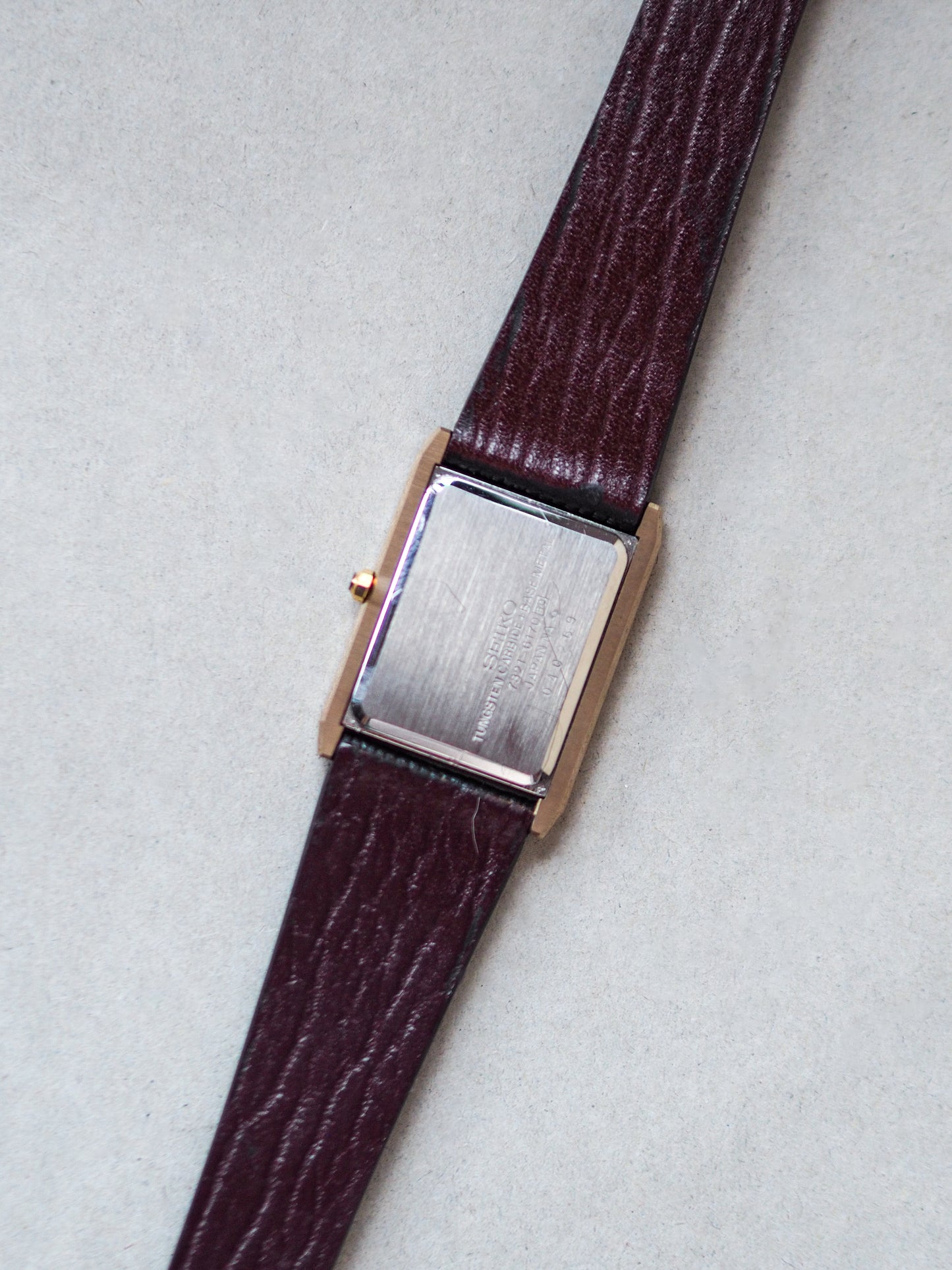 Seiko Dolce 7321-6170 Tank Tungsten Carbide Two Tone Champagne Textured Dial