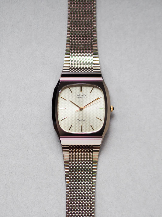 Seiko Dolce 7731-5091 Tonneau Tungsten Carbide Champagne Textured Dial