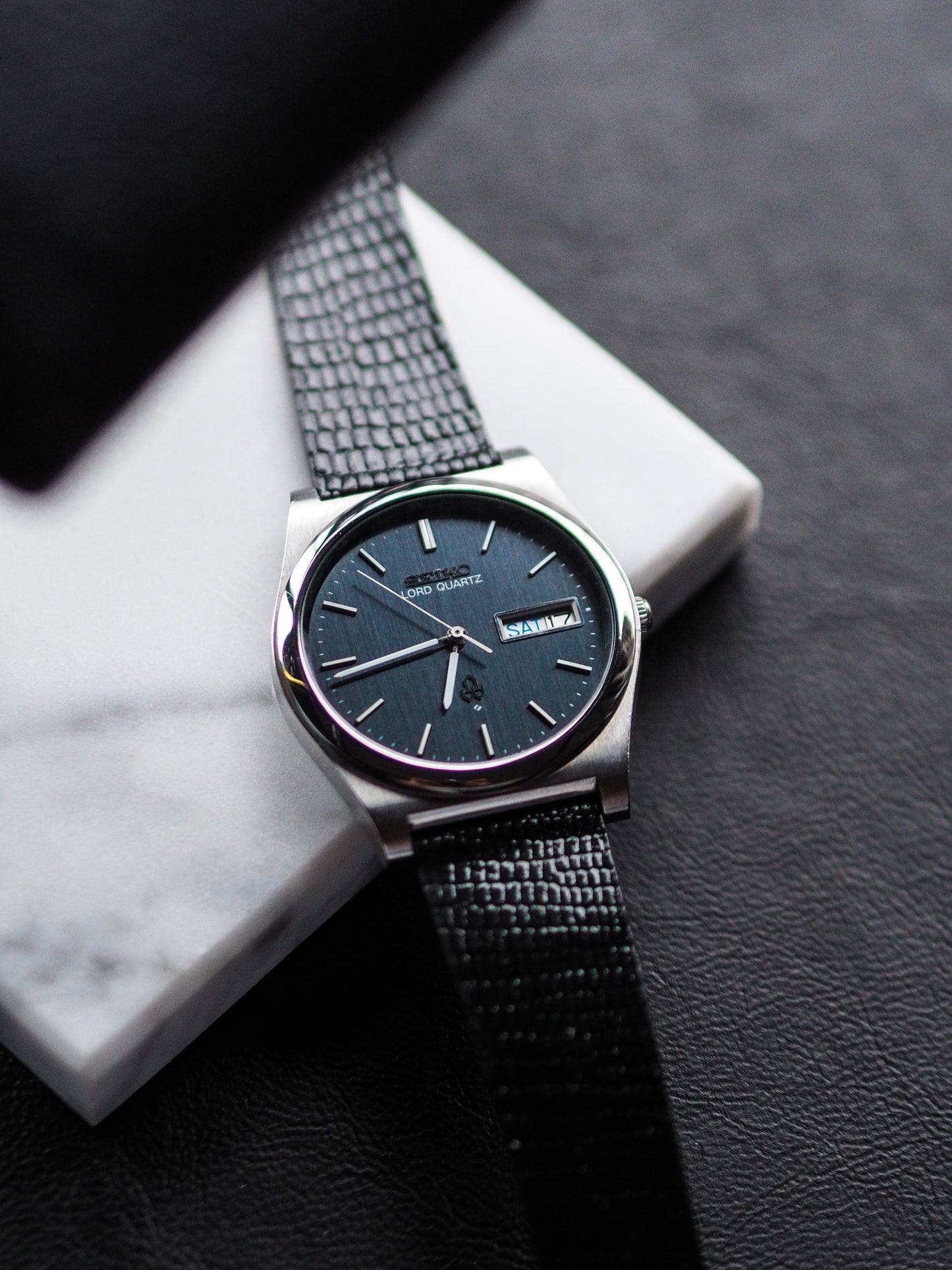 Seiko Lord Quartz 7853-8000 Dark Navy Grey Linen Dial