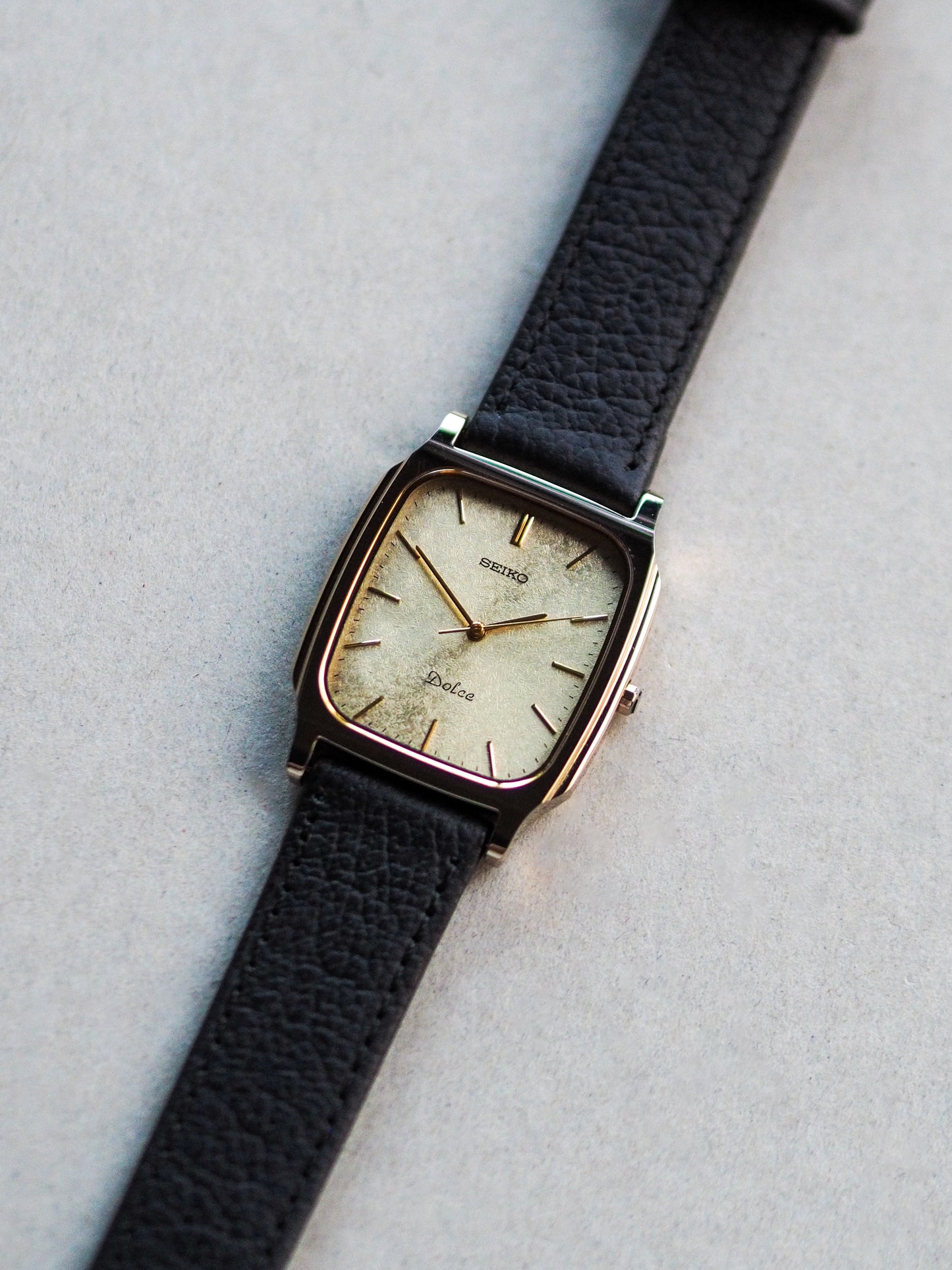 Seiko Dolce 8N41-5070 Tank Tungsten Carbide Gold Brushed Dial