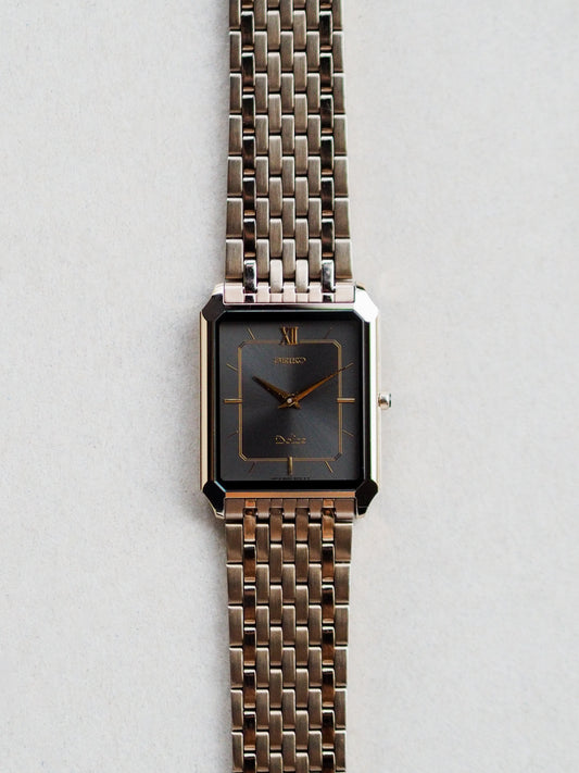 Seiko Dolce 8N40-5050 Quartz Tank Tungsten Carbide Gray Sunburst Dial