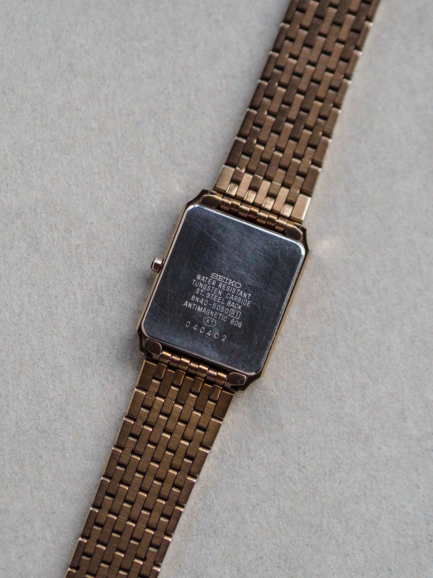 Seiko Dolce 8N40-5050 Quartz Tank Tungsten Carbide Gray Sunburst Dial