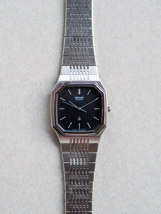 Seiko Quartz 6030-5080 Octagon Grey Black Pinstripe Dial