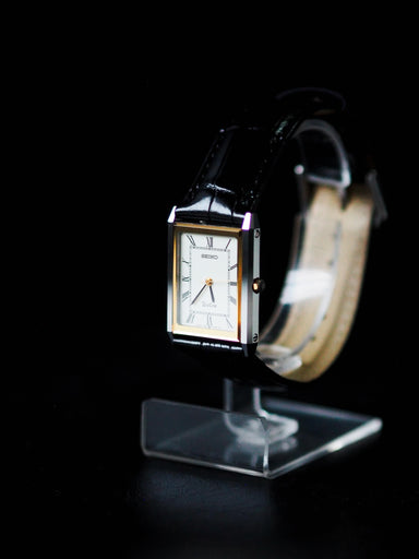 Seiko Dolce 7321-6170 Tank Tungsten Carbide Two Tone Case White Roman