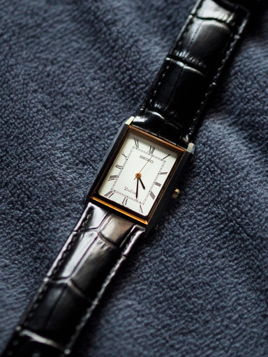 Seiko Dolce 7321-6170 Tank Tungsten Carbide Two Tone Case White Roman