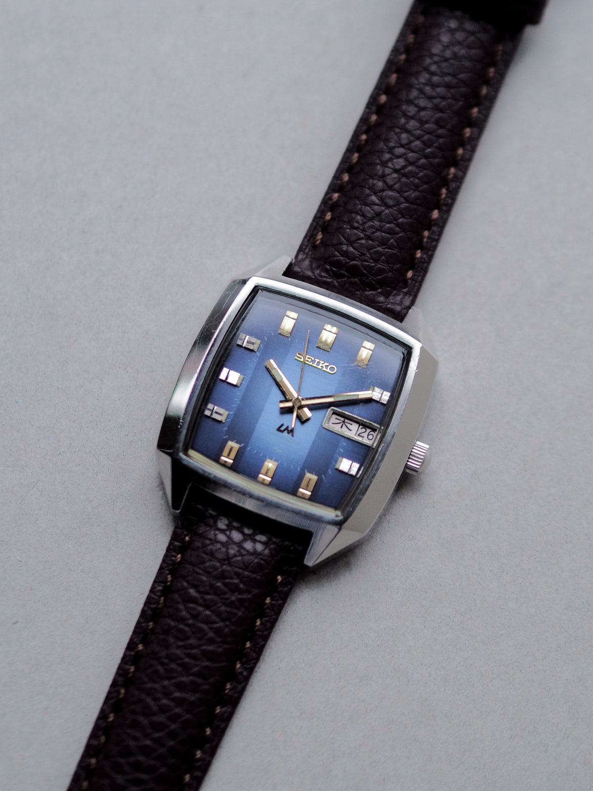 Seiko LM 5206-5070 Lord Matic Special TV Shape Blue Stripe Dial