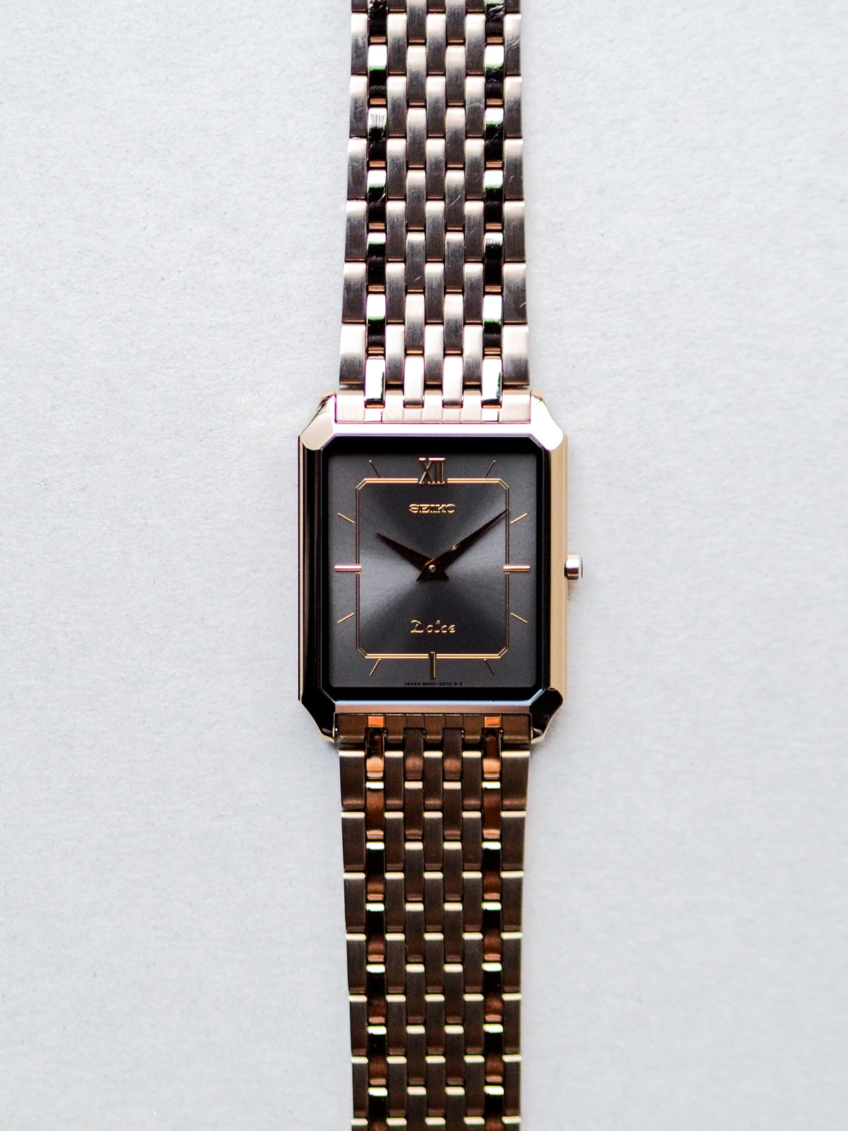 Seiko Dolce 8N40-5050 Quartz Tank Tungsten Carbide Gray Sunburst Dial