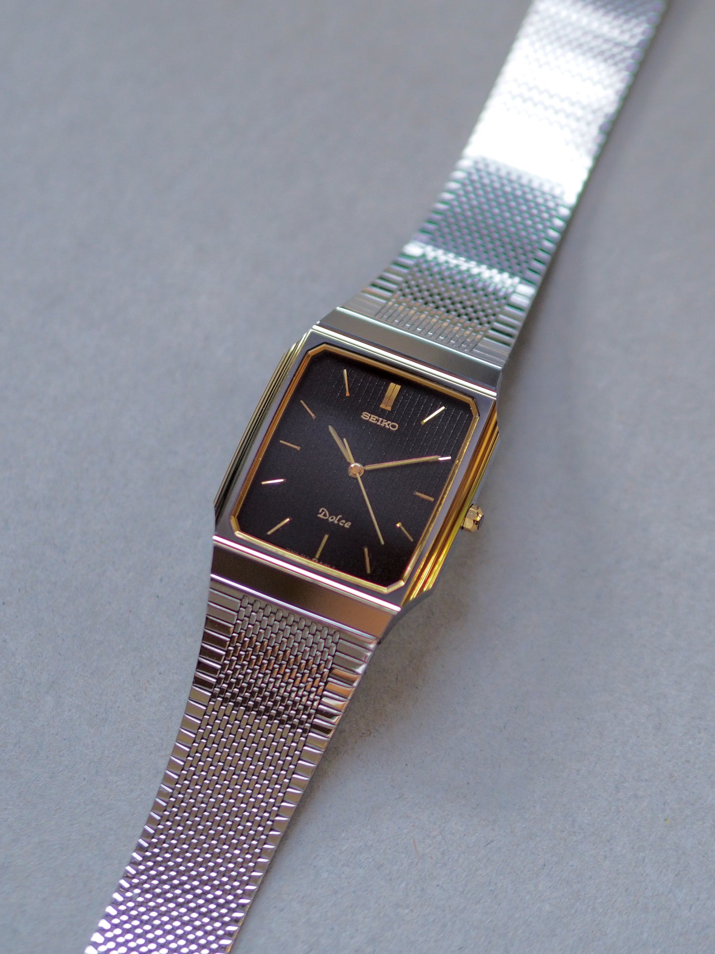 Seiko Dolce 9531-5160 Tank Tungsten Carbide Black Pinstripe Dial