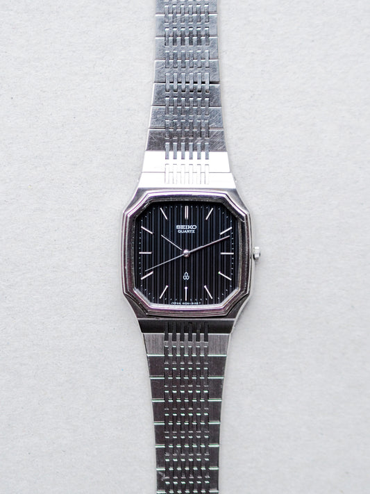 Seiko Quartz 6030-5080 Octagon Grey Black Pinstripe Dial