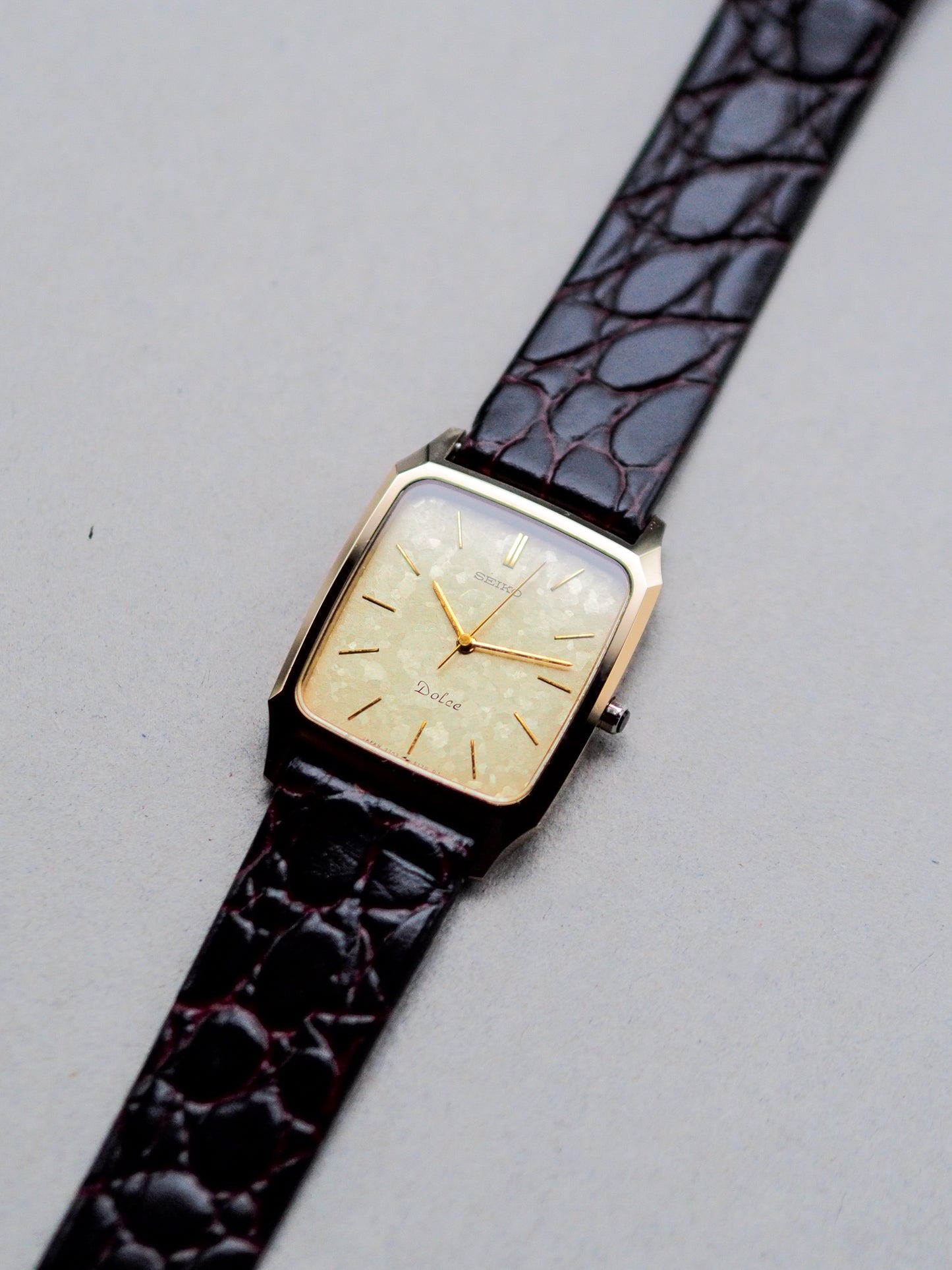 Seiko Dolce 7741-5140 Tank Ceramics Gold Flake Dial