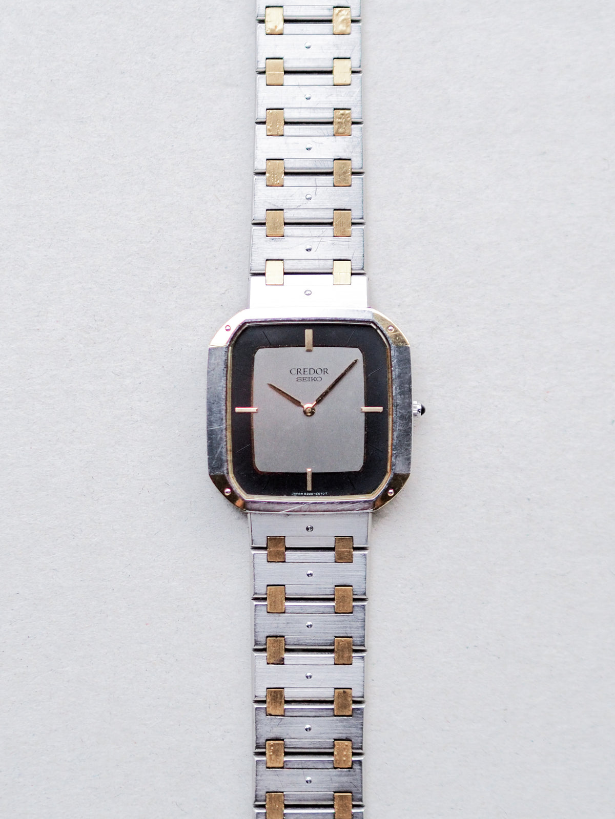 Credor Seiko 9300-5040 Tank Two Tone Gray Dial