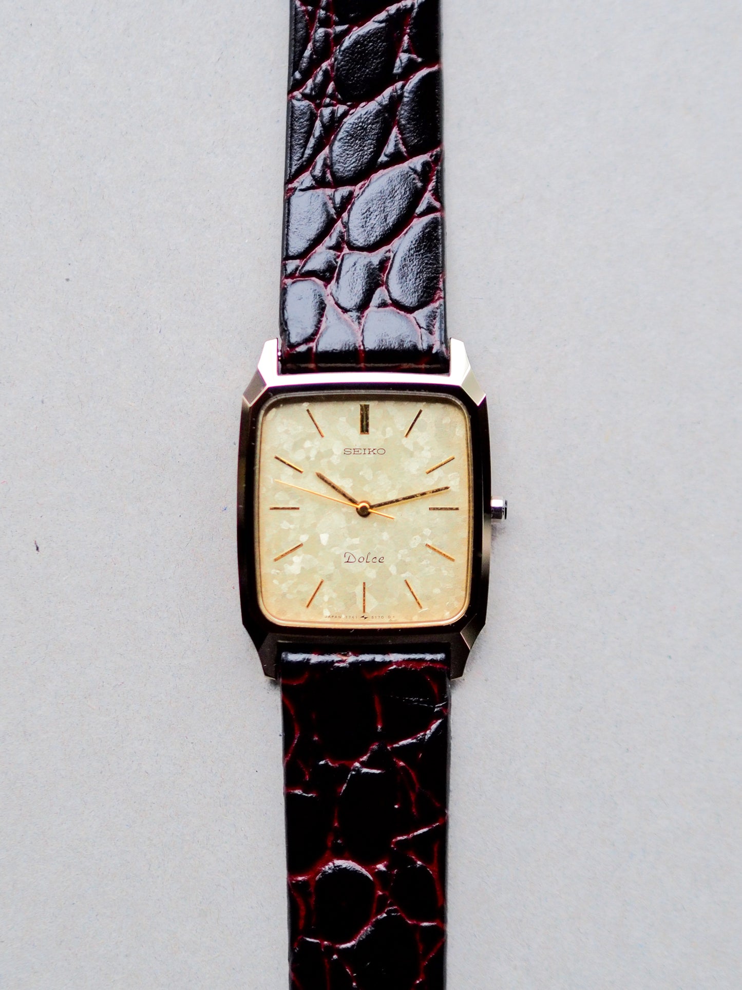 Seiko Dolce 7741-5140 Tank Ceramics Gold Flake Dial