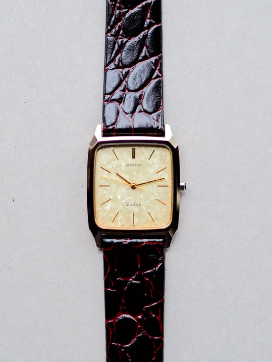 Seiko Dolce 7741-5140 Tank Ceramics Gold Flake Dial