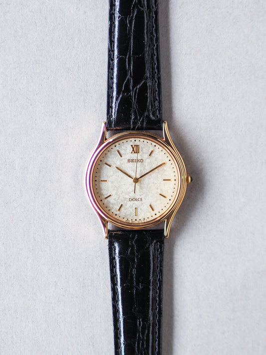Seiko Dolce 5E31-6070 Gold White Kira-zuri Textured Dial