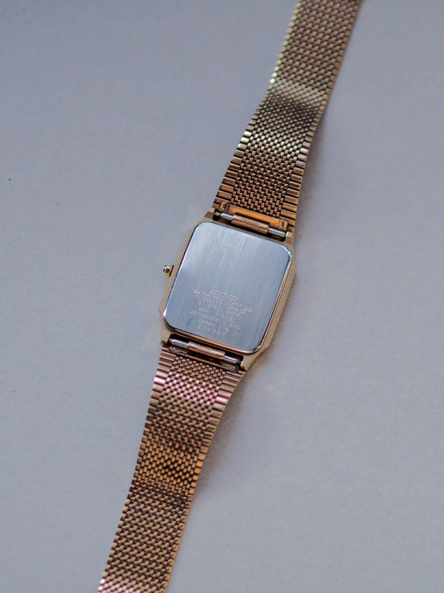 Seiko Dolce 9531-5160 Tank Tungsten Carbide Champagne Pinstripe Dial