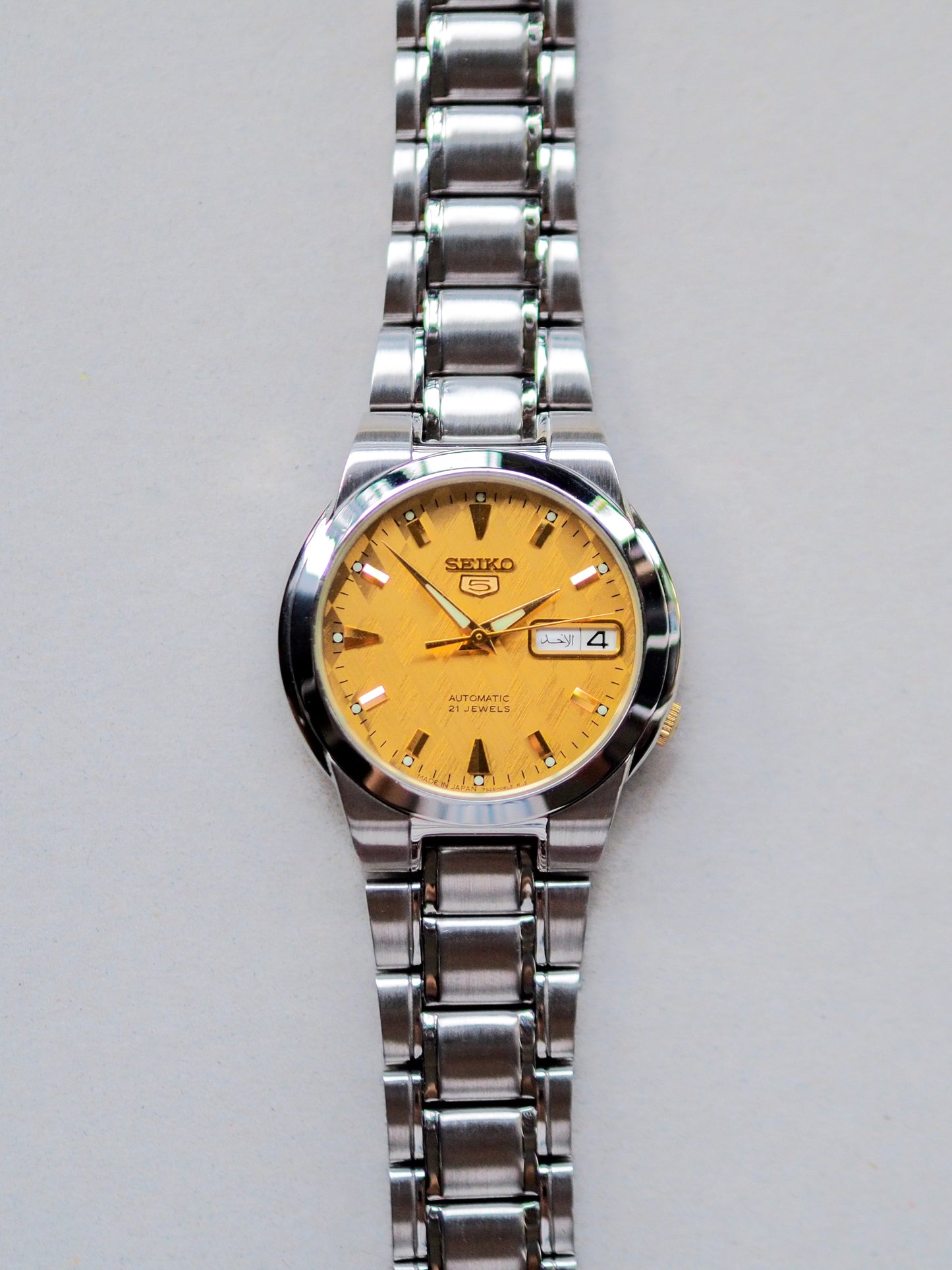 Seiko 5 Japan SNKD23 7S26-02R0 Arabic Date Gold Textured Dial