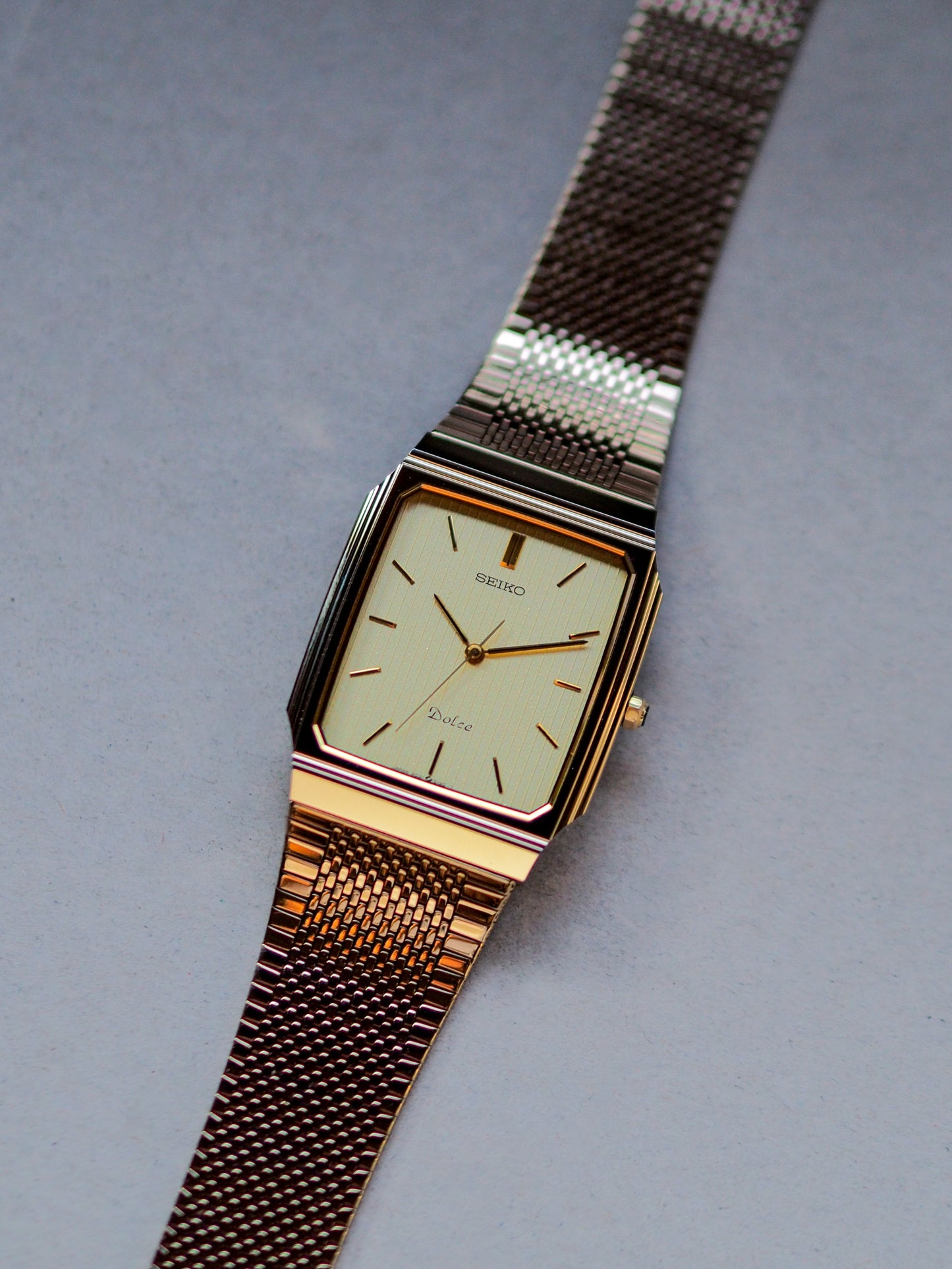 Seiko Dolce 9531-5160 Tank Tungsten Carbide Champagne Pinstripe Dial