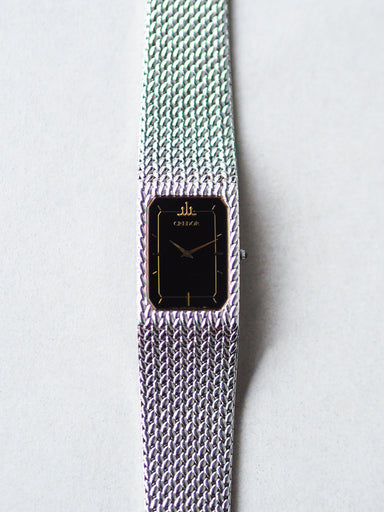 Credor 2F70-5330 Tank Stainless Steel Woven Bracelet Black Dial