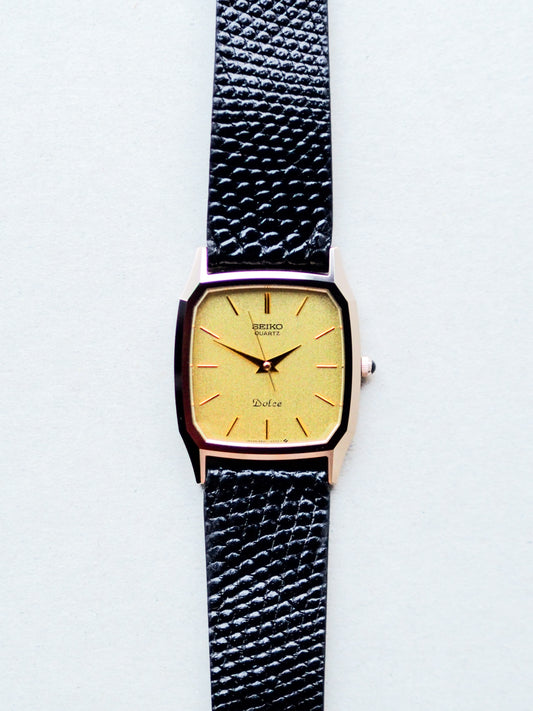 Seiko Dolce 9521-5070 Tank NSAG Gold Sand Textured Dial