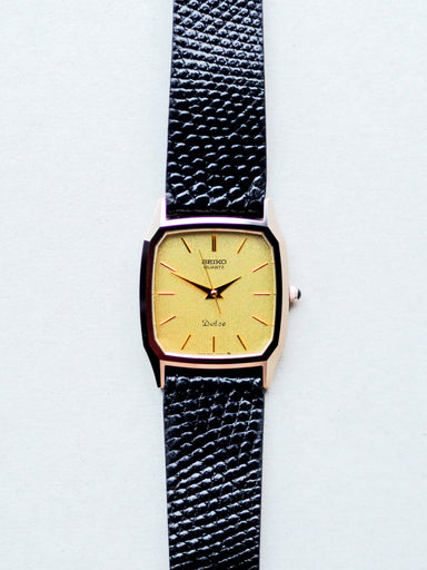 【極美品・純正箱付】80s SEIKO Dolce 9521-5080 稼働品 Seiko Dolce 9521-5070 Tank NSAG Gold Sand Textured Dial