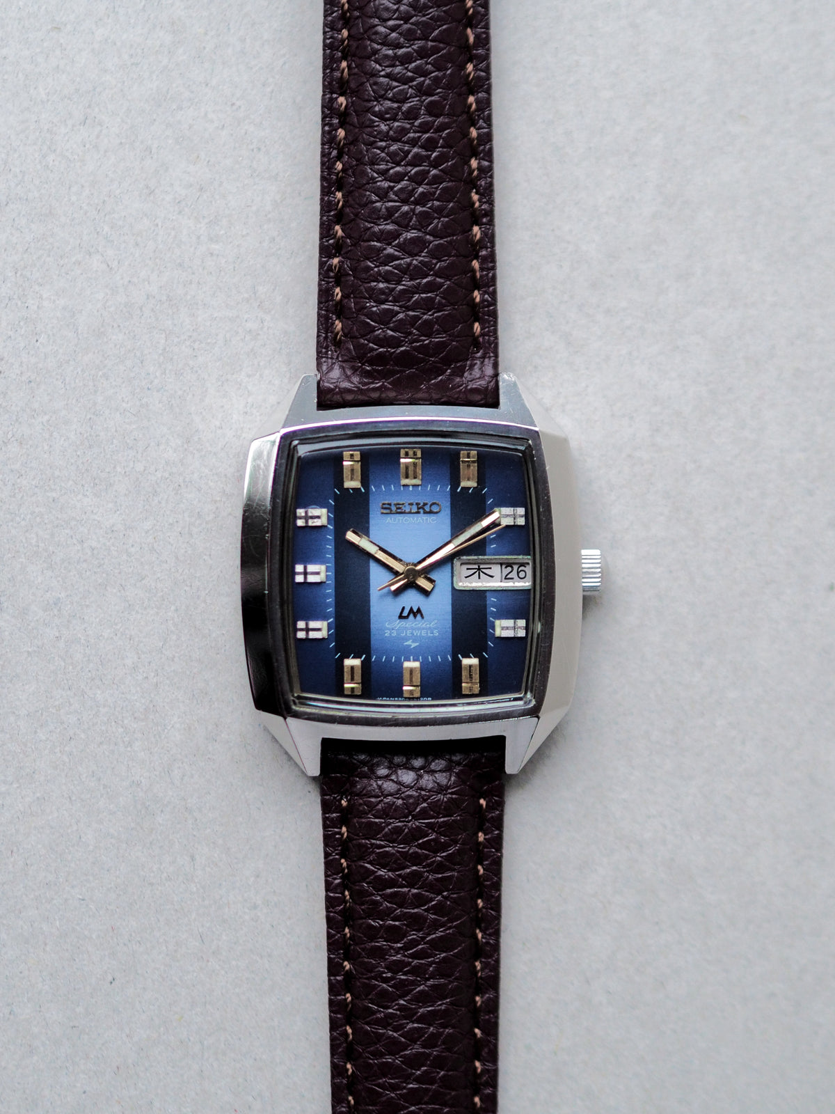 Seiko LM 5206-5070 Lord Matic Special TV Shape Blue Stripe Dial