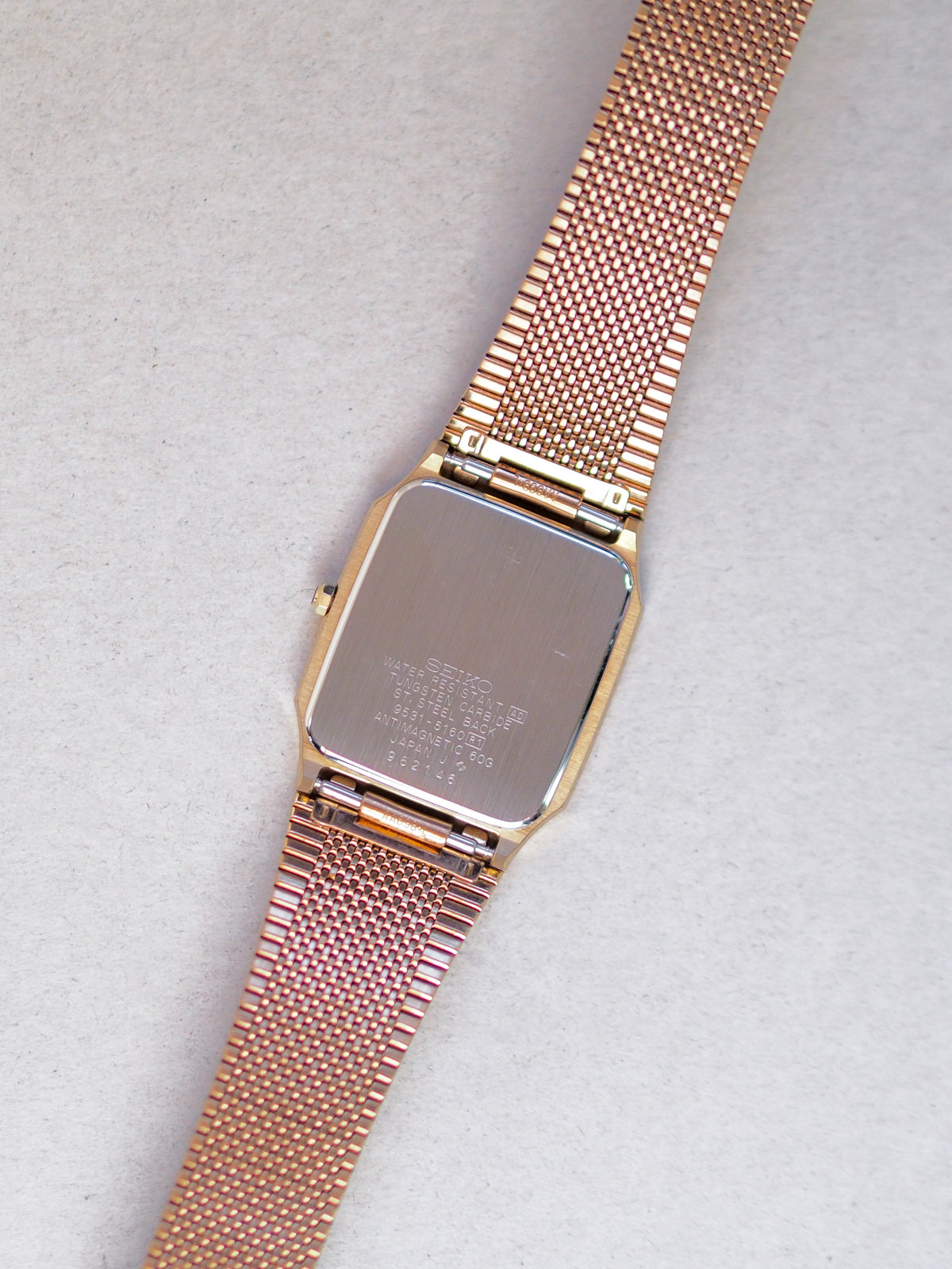 Seiko Dolce 9531-5160 Tank Tungsten Carbide Champagne Pinstripe Dial