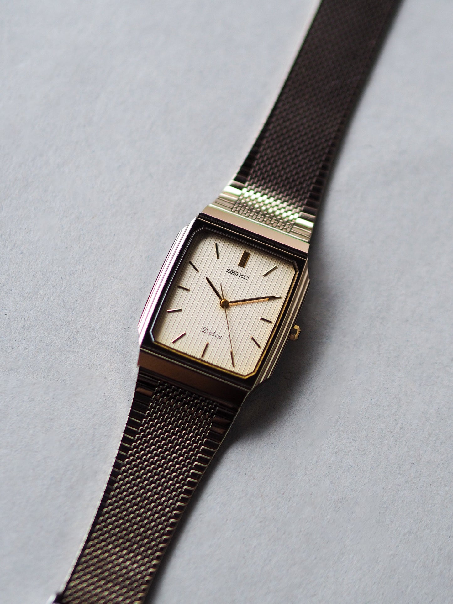 Seiko Dolce 9531-5160 Tank Tungsten Carbide Champagne Pinstripe Dial