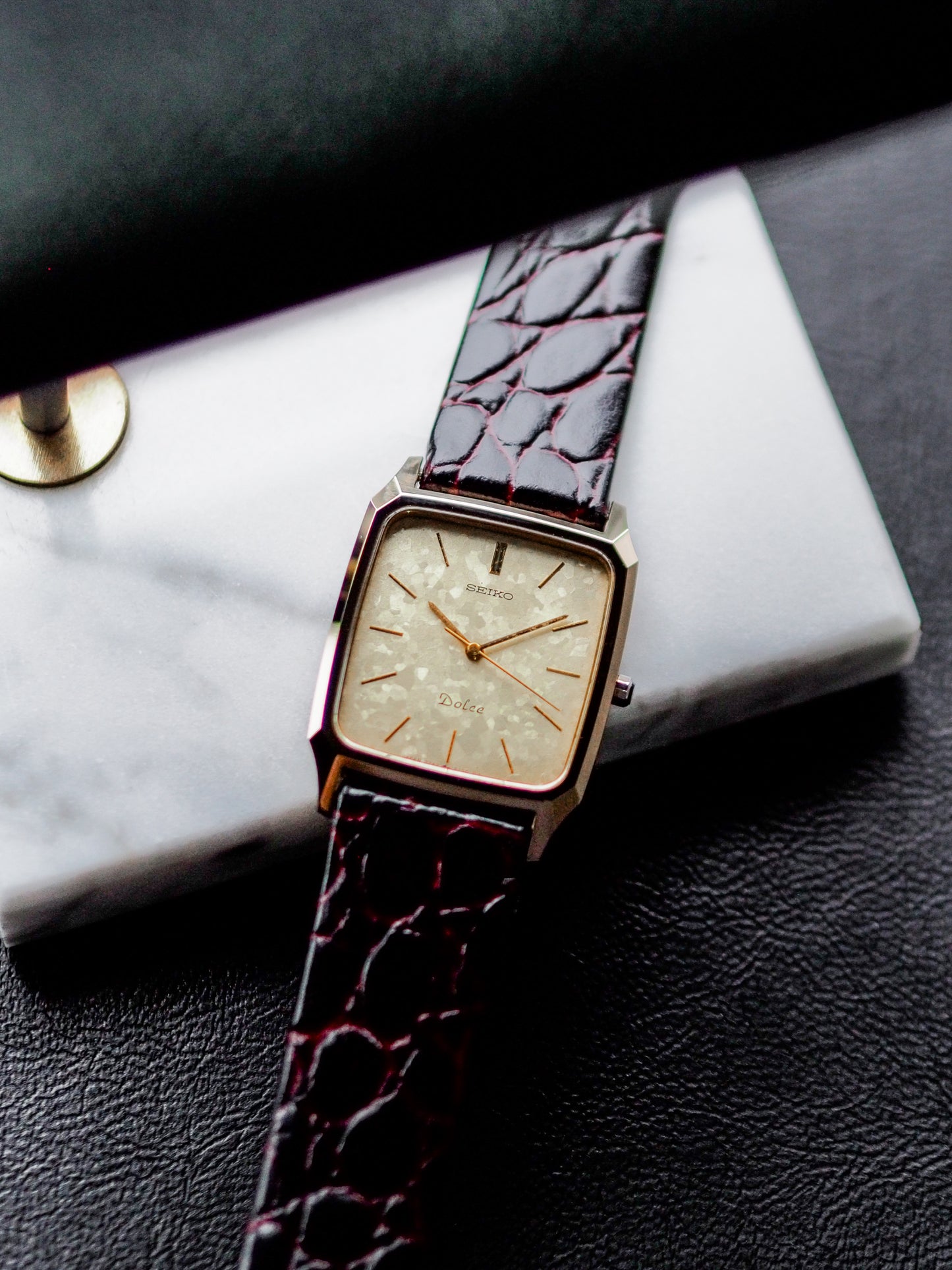 Seiko Dolce 7741-5140 Tank Ceramics Gold Flake Dial