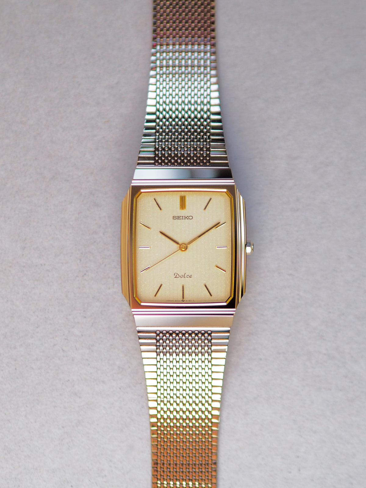 Seiko Dolce 9531-5160 Tank Tungsten Carbide Champagne Pinstripe Dial