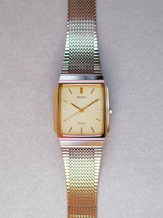 Seiko Dolce 9531-5160 Tank Tungsten Carbide Champagne Pinstripe Dial