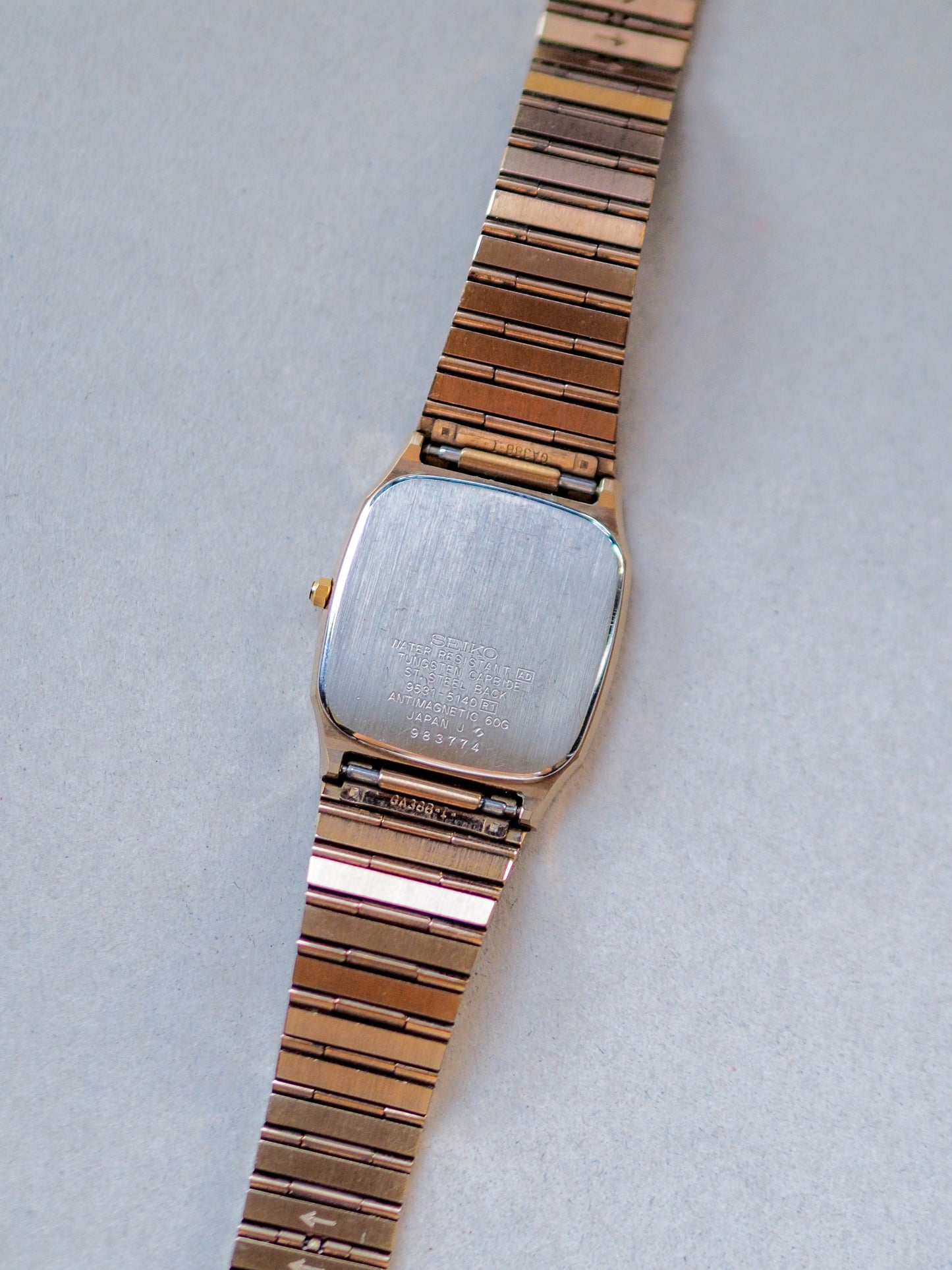 Seiko Dolce 9531-5140 Tank Tungsten Carbide Champagne Textured Dial