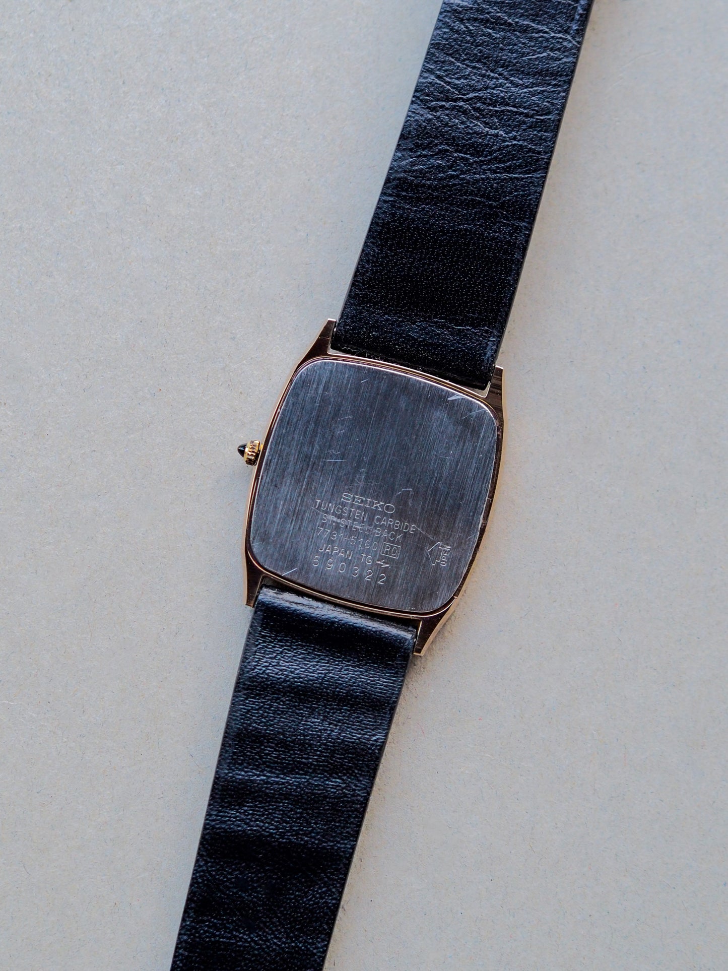 Seiko Dolce 7731-5160 Quartz Tank Tungsten Carbide Champagne Textured Dial