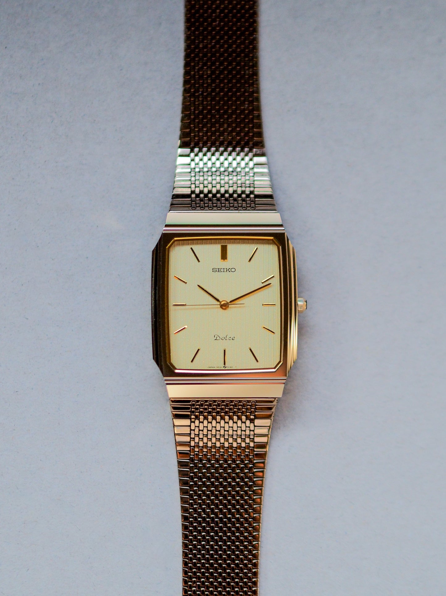 Seiko Dolce 9531-5160 Tank Tungsten Carbide Champagne Pinstripe Dial